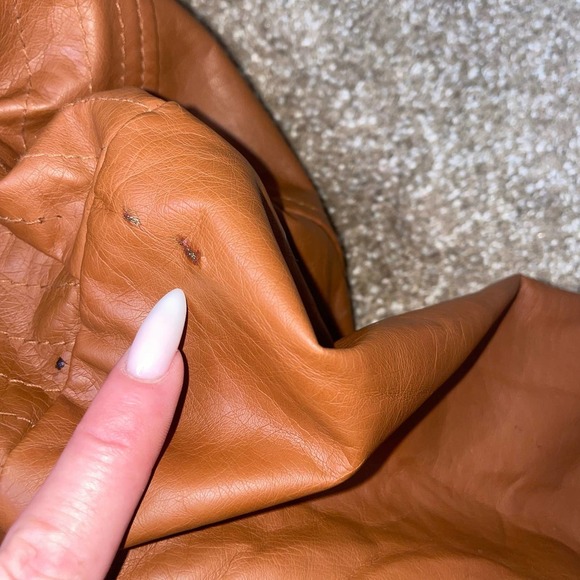 New Look leather jacket Pleather vegan coat brown/tan moto style SZ L NEW - Picture 4 of 8